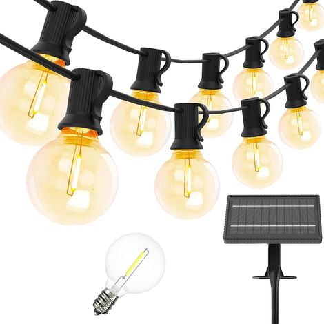 Guirlande lumineuse solaire d'extérieur 25 LED, 7,62 m G40, 25 + 2 LED à énergie solaire, étanche, 8 modes, pour jardin, (1/5)