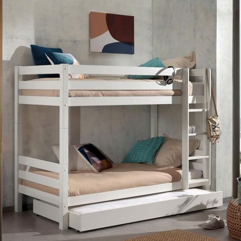Pack - Lit Superposé Enfant & Tiroir "Pino" 161cm Blanc (1/5)