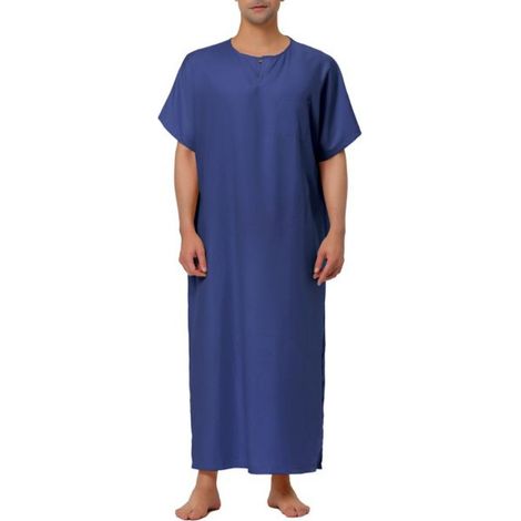 1 peignoir homme à manches courtes, kaki, taille XL, poche poitrine, fermeture à boutons, tissu doux polyester-élasthanne (1/5)
