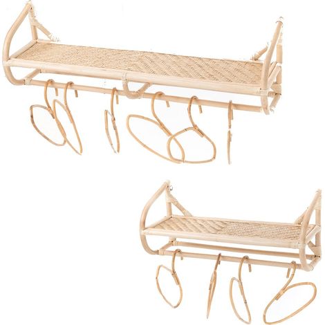 Amadeus - Lot de 2 étagères porte-manteaux en rotin et bambou L100 cm