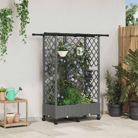vidaXL Hochbeet mit Rankgitter und Dach Hellgrau 124 x 40 x 127 cm PP (1/5)