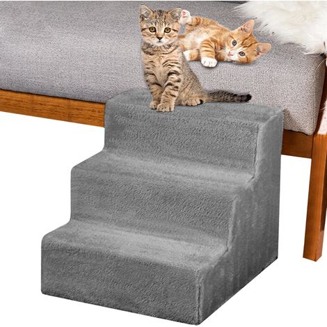 Scala per Animali Domestici Scalini per Gatti e Cani Rivestimento Peluche Grigio