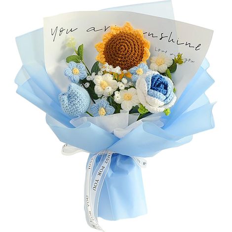 Bouquet De Fleurs Au Crochet - 35 cm - Fleur Artificielle En Fil De Coton - Décoration Intérieure Et Centre De Table - 1 Pièce (1/5)