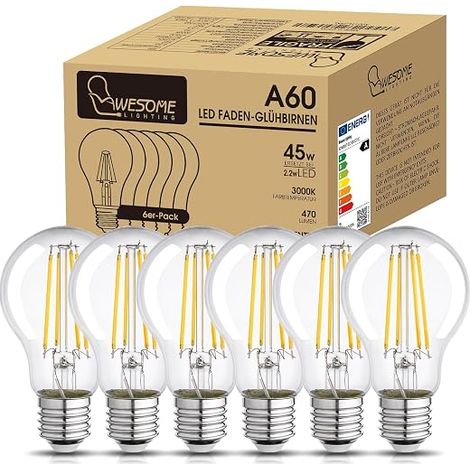 Ampoule LED E27 classe énergétique A, 2,2 W, 470 lm, blanc chaud 3 000 K, filament A60, style rétro, non dimmable (1/5)