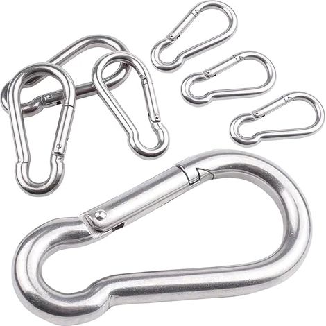 Set mit 7 Edelstahl-Karabinern (6 x 60 mm) – Verschiedene Größen und Mengen erhältlich – Feuerwehr-Karabiner ohne Kausche – Maximale Traglast: 150 kg – Hergestellt aus hochwertigem Stahl (1/5)