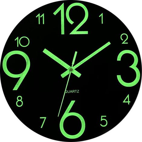 Horloge Murale Lumineuse - Pendule Fluorescente Silencieuse Grande Décorative pour Cuisine Bureau Chambre à Cou 30cm Noir (1/4)