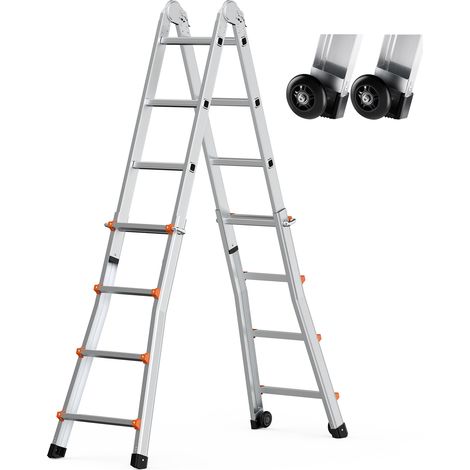 Mophorn 13 FT Scala Telescopica A-Frame, Scala Estensione Compatta in Alluminio, Scala Multifunzione Pieghevole per Camper per Casa, Scale, Interno/Esterno, Carico 330 libbre, Argento