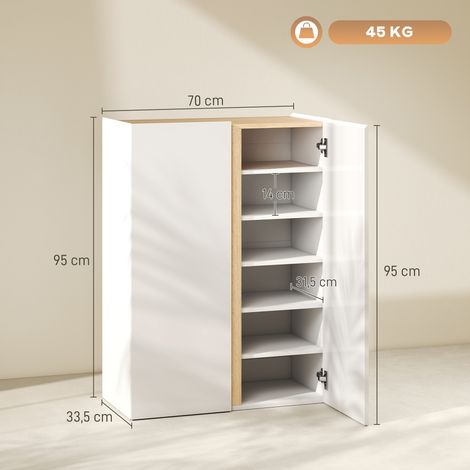 Meuble à chaussures à fermeture amortie, 6 niveaux sans poignées, capacité jusqu'à 18 paires, pour entrée, couloir, bois, blanc (1/5)