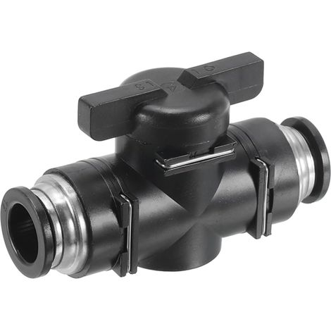 1 Vanne à bille, 12mm, Push-to-connect, Plastique et cuivre, Noir argenté, Pour air hydraulique (1/5)