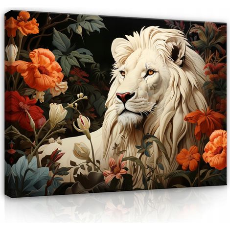 Peinture lion fleurs animaux sur toile Murale pour chambre salon 60x40 (1/3)