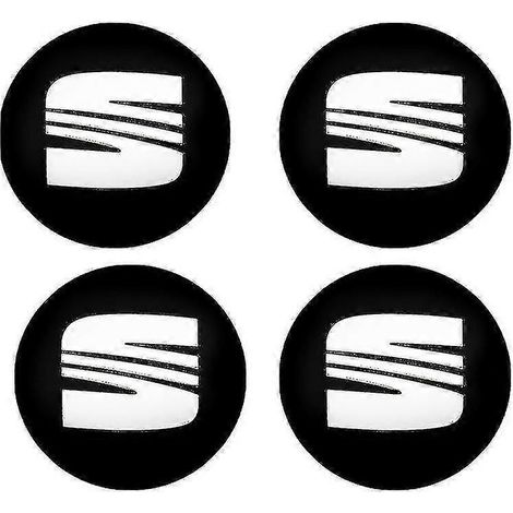 Vier 56-mm-Radnabenkappen, Felgenkappen, Logo-Aufkleber und Zubehör für Seat Ibiza 6J 6L FR, Ateca Altea XL, Leon 2 und Leon in Schwarz und Silber. (1/2)