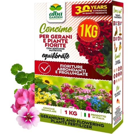 Concime Per Gerani e Piante Fiorite Fertilizzante Granulare Idrosolubile per Abbondanti Fioriture  x 1 kg (1/5)