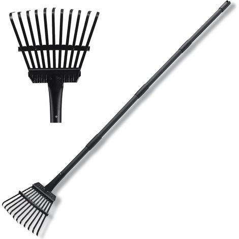 Small Leaf Rake Heavy Duty Garden Rake 160cm Metal Garden Rake with 11 Teeth 22cm Wide Adjustable Steel Handle for Lawn, Yard, Shrub (1/5)