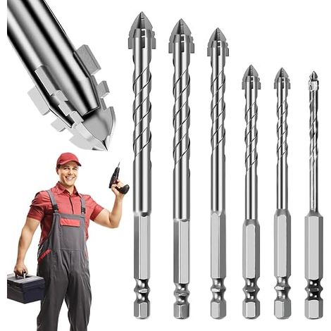 Juego de 6 brocas excéntricas de cuatro filos - 4/5/6/8/10/12 mm - Brocas de cuatro filos - Alta resistencia - Para vidrio, metal, hormigón, cerámica y madera (1/5)