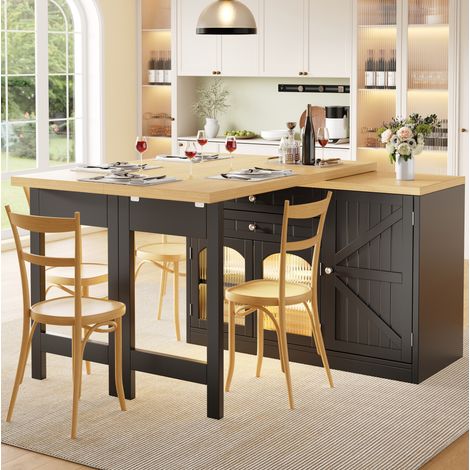 Kücheninsel 120x40x73.5 cm, drehbare ausziehbare Tischplatte, Stauraum, MDF, schwarz (1/5)