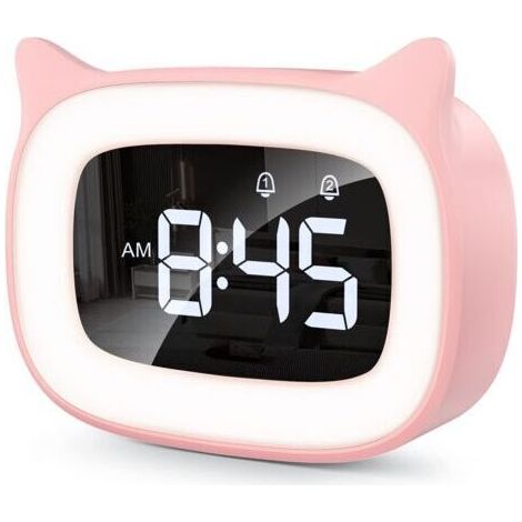 NALOOKAMIC Réveil Educatif, LED Veilleuses Pendules horloges de Chambre d'enfant Kid Sleep Jour/Nuit Lumineux, Snooze Réveil 5 Couleurs,18 Types de Musique, 2 Alarmes, Fille Garcon