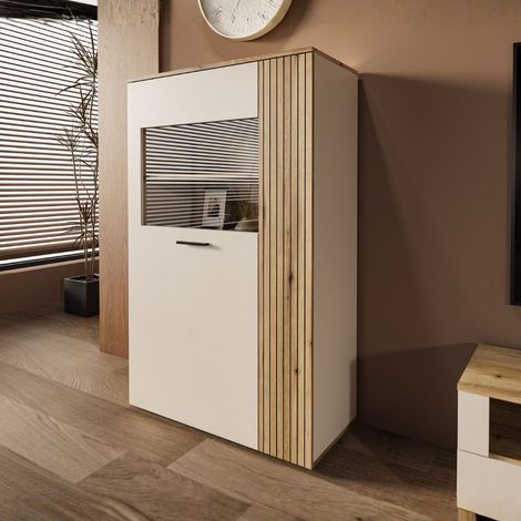 Vetrina con anta a listelli verticali Frezo06 cashmere e rovere evoque 90x42x146H (1/5)