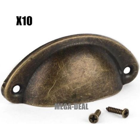 Mega-offerta: 10 maniglie in ferro a forma di conchiglia per porte, armadi, cassetti, mobili interni, con viti (colore bronzo) (1/3)