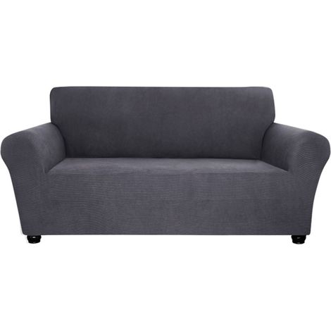 Funda elástica para sofá de spandex, antideslizante y suave, de 2 plazas, lavable, para salón, ideal para niños y mascotas (Gris oscuro) (1/5)