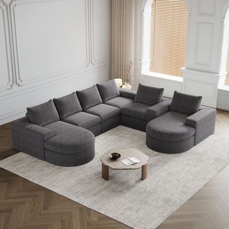 Divano modulare in ciniglia grigio con chaise longue reversibile, set 2 pezzi senza montaggio