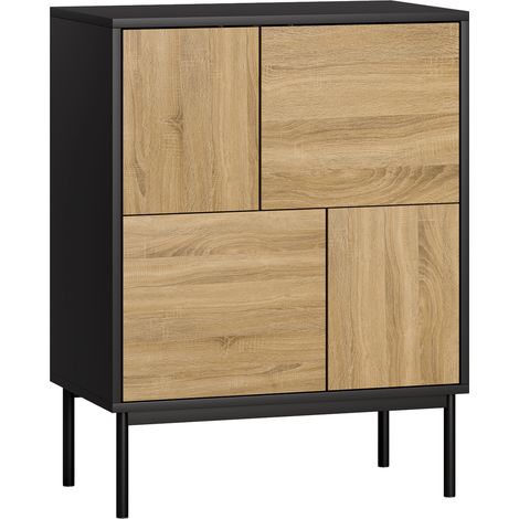Buffet salon moderne avec armoire de rangement, portes coulissantes et 4 placards, meuble de cuisine en noir, 60 x 35 x 78 cm (1/5)