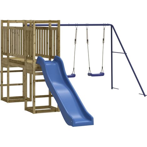 "Columpios para juegos de exterior, tobogán, columpios robustos, juegos de jardín, 308 x 467 x 169 cm, madera de pino impregnada 020004822" (1/5)