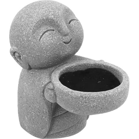 Petite Statue de Bouddha en grès avec Finition Imitation Pierre Bleue – Sculpture de Moine Jizo pour la méditation Zen, décoration d'intérieur/Feng Shui pour la prospérité (1/5)
