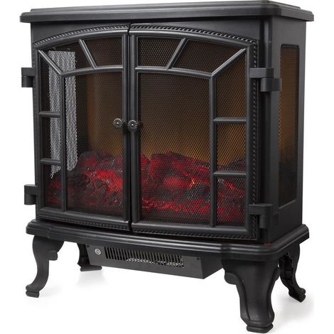 Warmlite WL46020 Rochester Portable Electric Double Door Fireplace Heater with Realistic LED Flame Effect, Remote Control, Overheat Protection, 2000W, Black