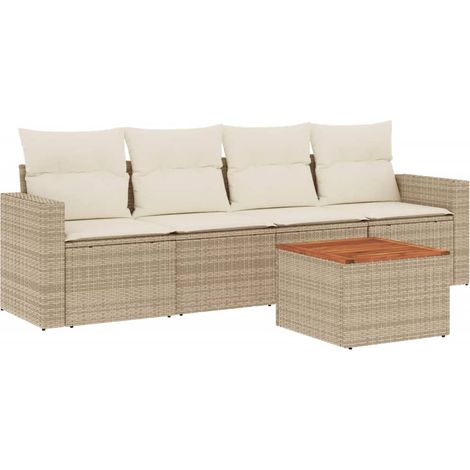 Salon de jardin avec coussins 5 pcs beige résine tressée (1/3)