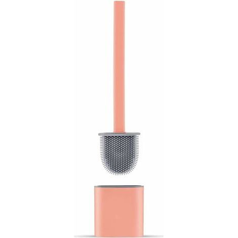 Flache Silikon-Toilettenbürste mit Halterung, tropffrei, antibakteriell, belüftet, schnelltrocknend und geruchsneutral, zur Wand- oder Bodenmontage, für Bad und WC, Rosa (1/5)