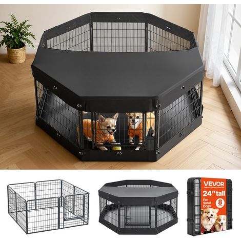 8 Panneaux Parc pour Chien Métal Pliable Clôture Chiot avec Toit et Tapis de Sol Étanche Porte Sécurisée Noir (1/5)