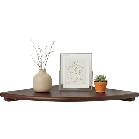 Corner Wall Shelf, Walnut, Semi-Circle, Mounting Hardware (1/5)