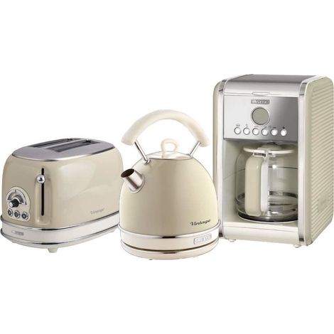 Ariete ARPK13 Retro Style Dome Kettle, 2 Slice Toaster and Filter Coffee Machine Set, Vintage Design, Beige