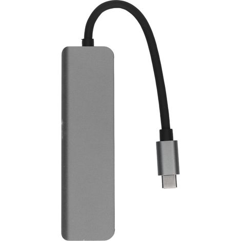 5-in-1 Typ-C Hub (grau), unterstützt 4K bei 30Hz, 87W PD Schnellladung und verfügt über USB 3.0- und HDMI-Anschlüsse.
