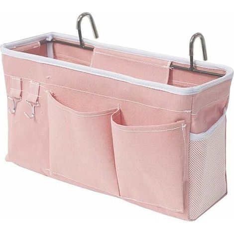 Sac de lit organisateur de lit avec crochets Poche suspendue Sac de rangement pour lit mezzanine pour livre, magazine, téléphone portable, rangement de lit pour écouteurs (rose) (1/5)