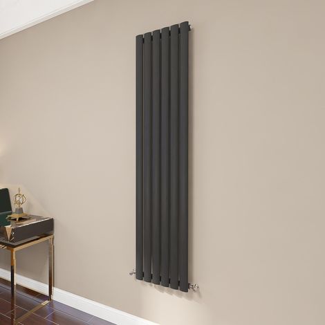 AICA Oval Column Radiator 1600x354mm Central Heating Vertical Single Stylish Black