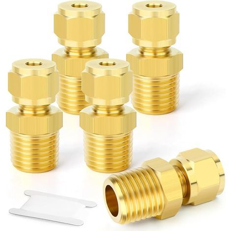 5 pièces Raccord de tuyau à compression en laiton, diamètre extérieur du tuyau 4 mm x connecteur mâle 1/4" BSP (1/4)