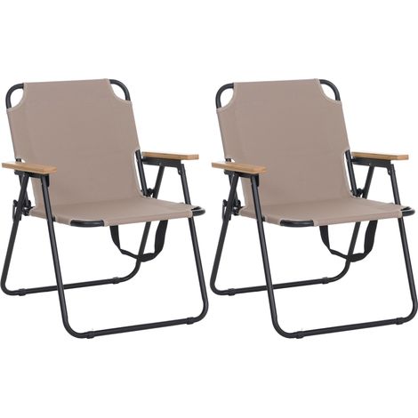 Juego de 2 sillas de camping HHG-898, silla de jardín, silla de balcón, silla de ocio, plegable, de bambú, metal y tela/tejido, color crema (1/5)