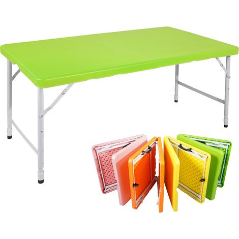 Table pliante portable 125 cm avec poignée, hauteur réglable, capacité 135 kg, verte (1/5)