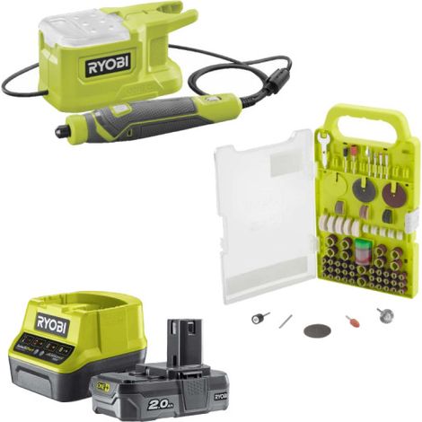 Confezione RYOBI - Mini utensile multifunzione 18V OnePlus RRT18-0 - Kit 155 accessori - 1 batteria 2.0Ah - 1 caricatore
