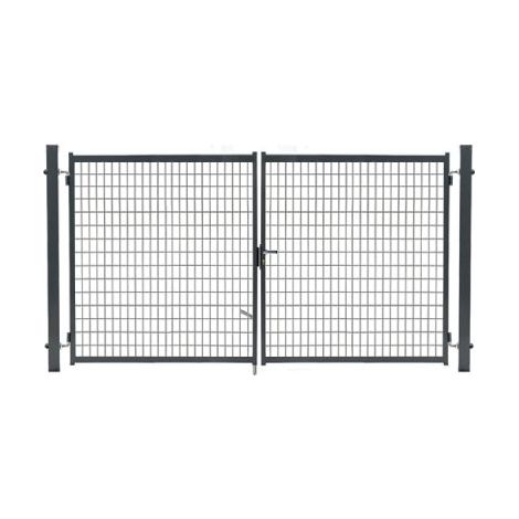 Cloture & Jardin – Portail grillagé gris 4m – Grillage maille 100x50mm – Acier galvanisé thermolaqué – Ouverture tirant droit