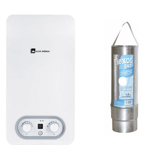 Elm Leblanc – Chauffe-eau gaz instantané 10 l/min – GAZ NATUREL – Version cheminée – Bas NOx – Gaine Flexor D.111mm jusqu'à 150cm