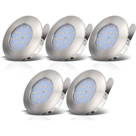 Einbauspot 5er Set 60mm Lochmaß - 230V, 5,5W, 470lm, LED, dimmbar, IP44, warmweiß, matt-nickel