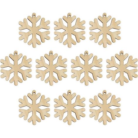 10 étiquettes cadeaux en bois découpées, pendentifs en forme de flocon de neige à suspendre pour Noël, décorations et accessoires de bricolage.-66cm (1/3)