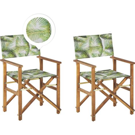 Set di 2 Sedie da regista per Giardino in Legno chiaro grigio foglie di palma verde Cine