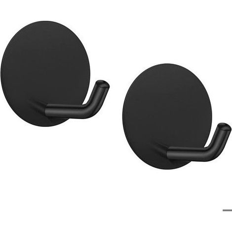 Lot de 2 crochets muraux autocollants noirs pour serviettes, clés, manteaux, crochets en acier inoxydable, sans perçage (1/5)