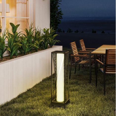 Lámpara solar exterior de ratán con sensor de luz, 25 LED, 22 x 22 x 77 cm, gris y negro HAVRYA (1/3)