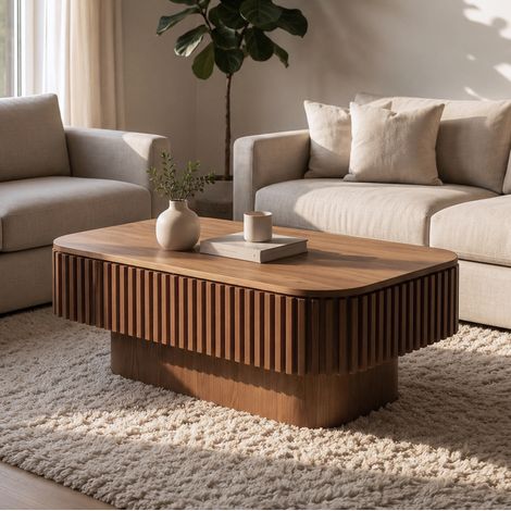 Tavolino da caffè rettangolare 98 x 60 x 35 cm con vano nascosto, finitura noce, HAVRYA (1/5)
