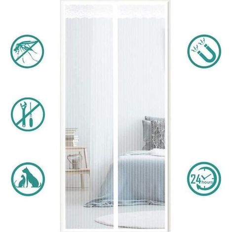Moustiquaire - AISTUO - Rideau de Porte Magnétique - 210x90 cm - Blanc - Anti Moustiques (1/4)