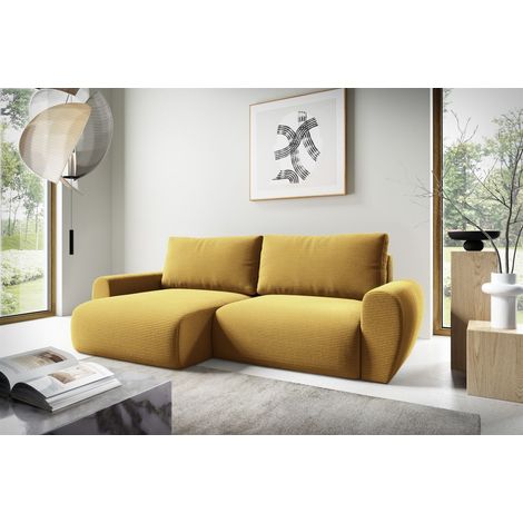 Ecksofa Schlafsofa GALAN Stoff Poso Honiggelb Ottomane Links